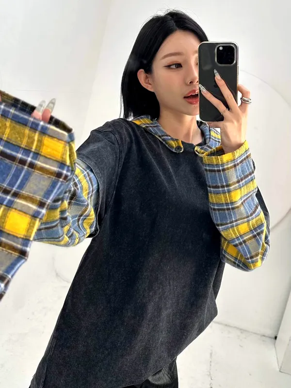 Trendy Casual Hoodie with Patchwork Plaid Design - Comfortable and Versatile