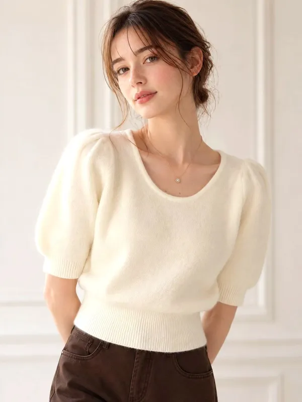 Elegant Puff Sleeve Sweater, Soft and Comfortable, Perfect Match
