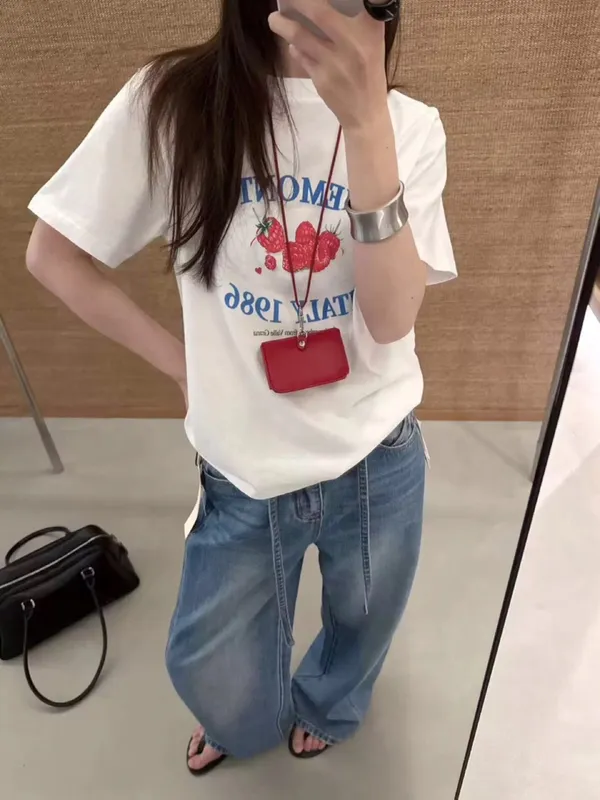 T-Shirt Longgar Bergaya Cetakan, Selesa dan Santai