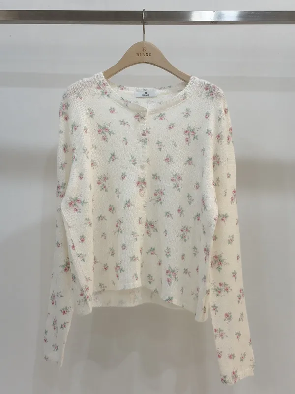 Fresh Floral Pattern Knitted Cardigan