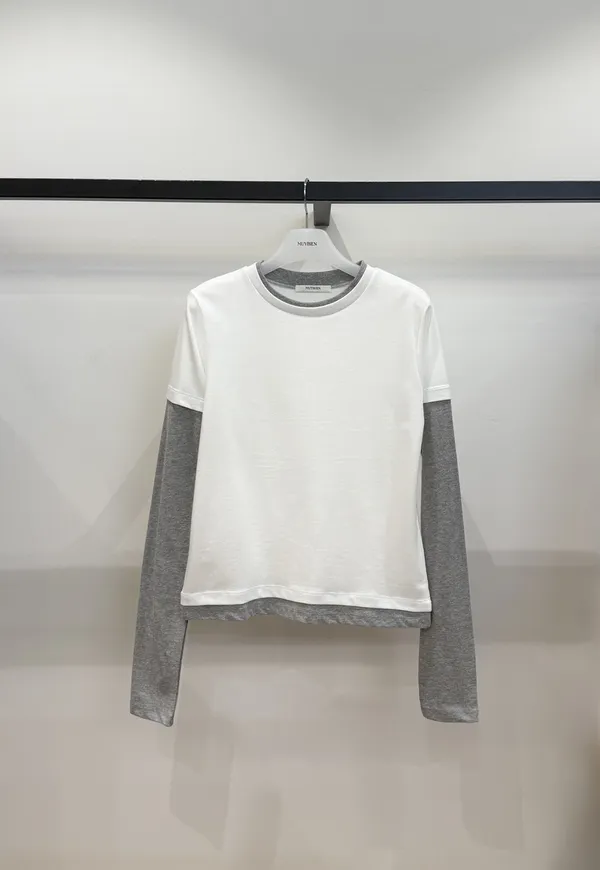 Stylish Minimalist Color-Block Long Sleeve T-Shirt, Comfortable and Versatile