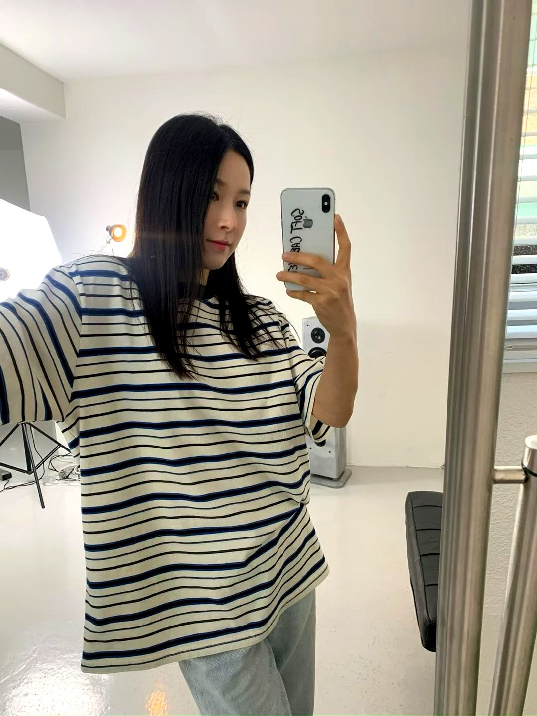 클래식 스트라이프 남성 루즈 탑, 편안한 캐주얼 스타일