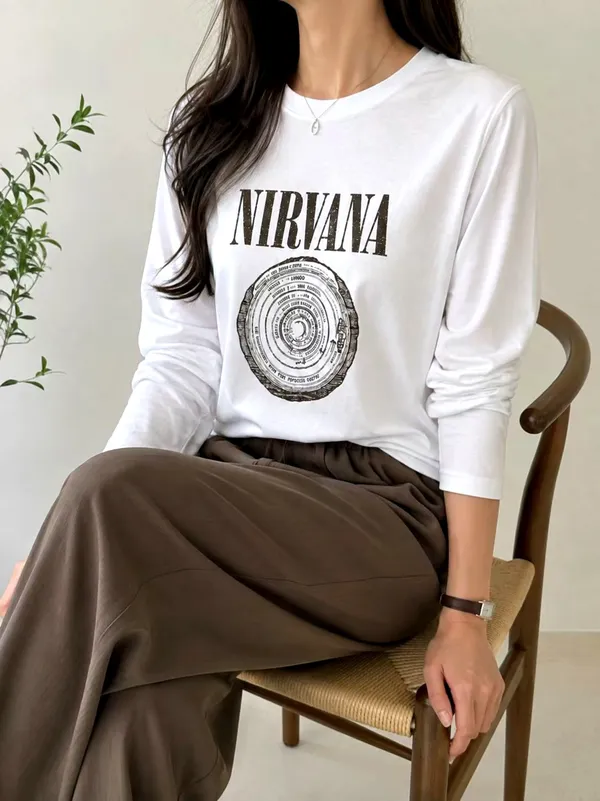NIRVANA Printed Long Sleeve T-Shirt - Comfortable Casual Style