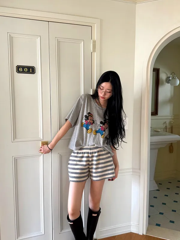 Cute Cartoon Pattern Short Sleeve T-Shirt, Comfortable Casual Style