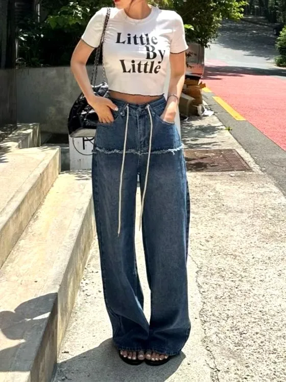Seluar Jeans Tinggi Pinggang Longgar Bergaya, Tampilkan Pesona Elegan
