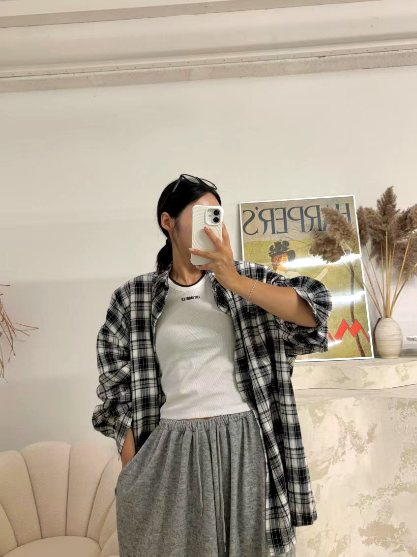 스타일리시 체크무늬 여성 상의, 캐주얼 & 다용도