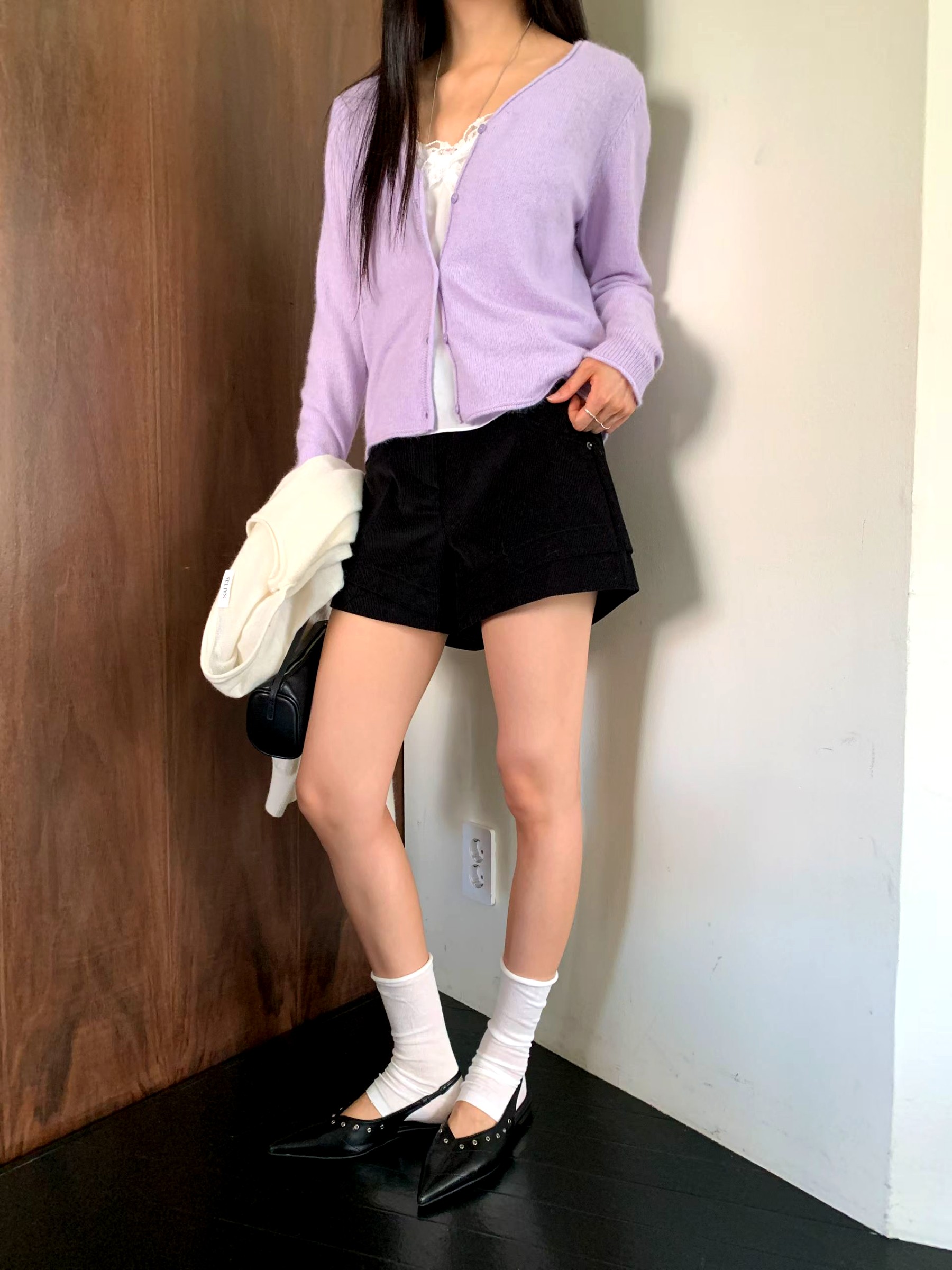 우아한 보라색 여성 카디건 상의, 부드럽고 편안하며 완벽하게 매치되는 신상품