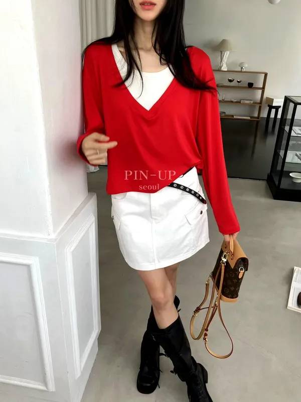 Stylish Red V-Neck Women's Top, Perfect for Any Look