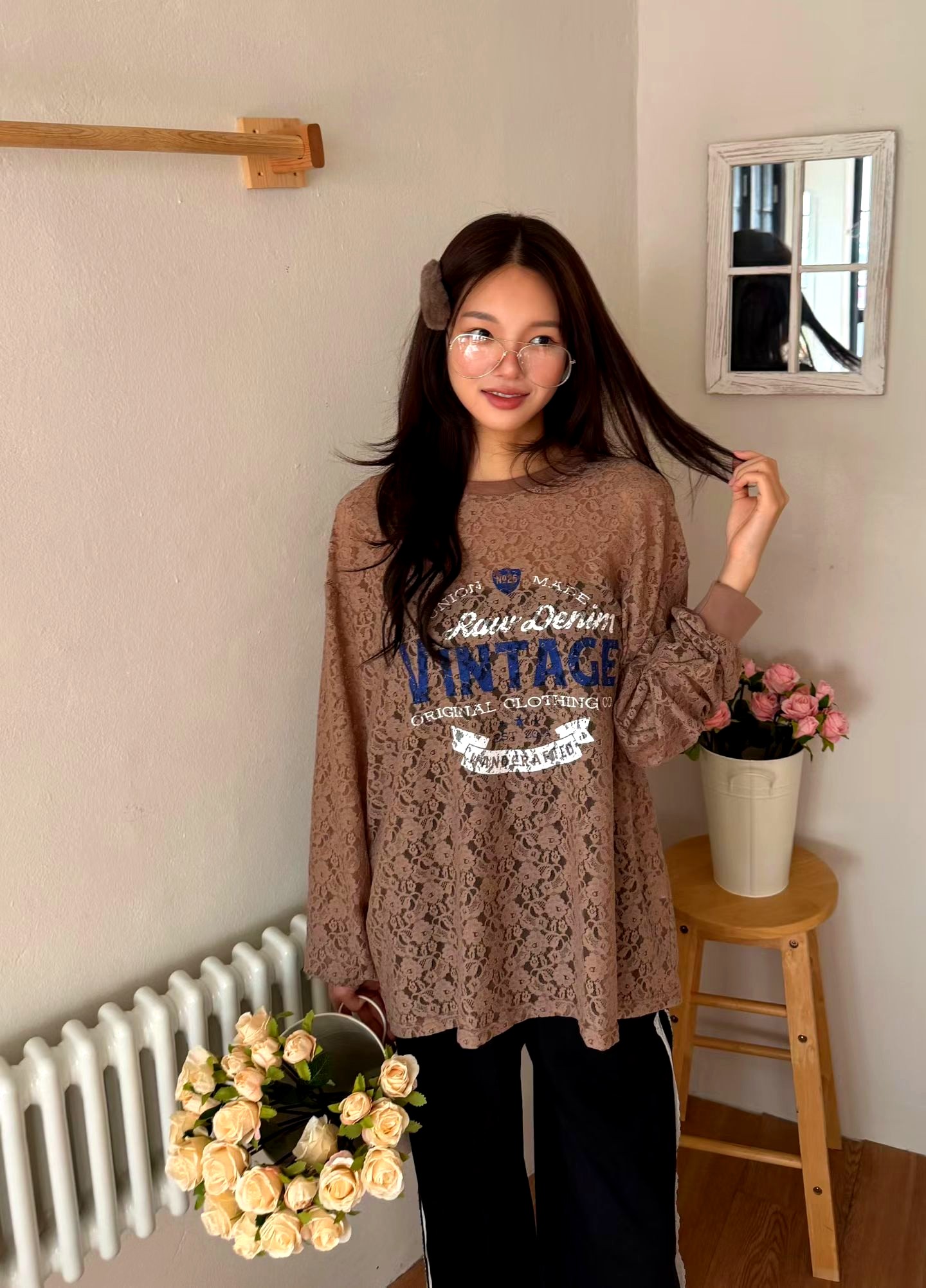 패셔너블 레이스 조합 루즈 탑