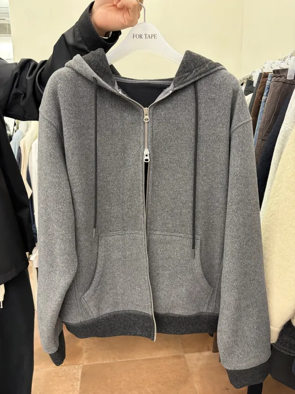 Stylish Casual Gray Zip-Up Hoodie