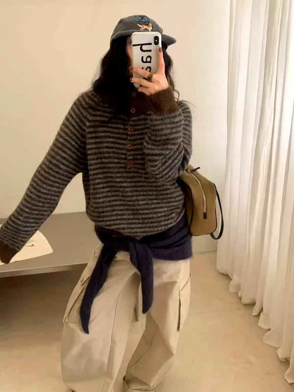 Striped Knit Top, Warm and Comfortable, Fashionable and Versatile