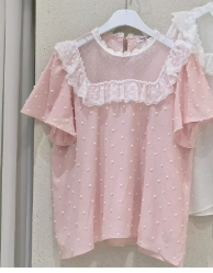 Charming Pink Top with Delicate Lace Trim