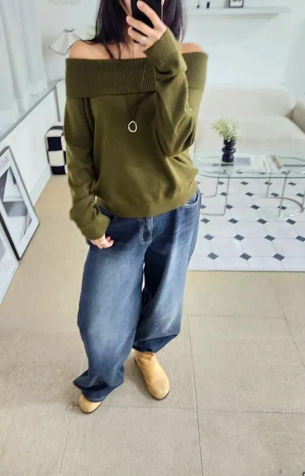 Loose Shoulder Knit Top - Fashionable Casual Style