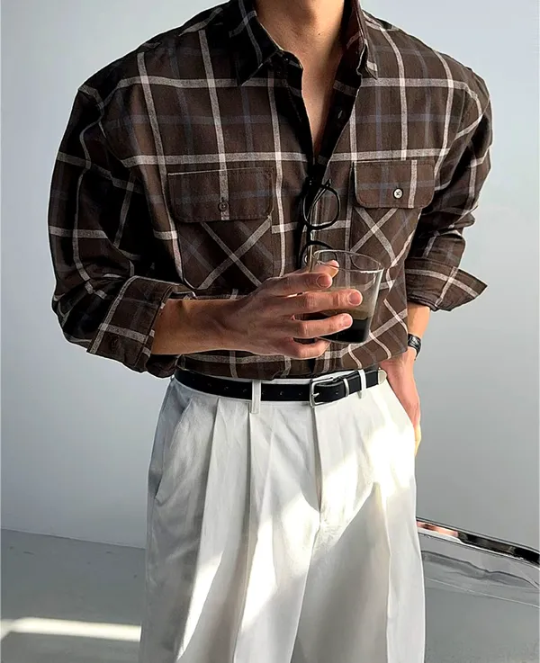 Stylish Men's Plaid Shirt - Comfortable and Breathable for Any Occasion