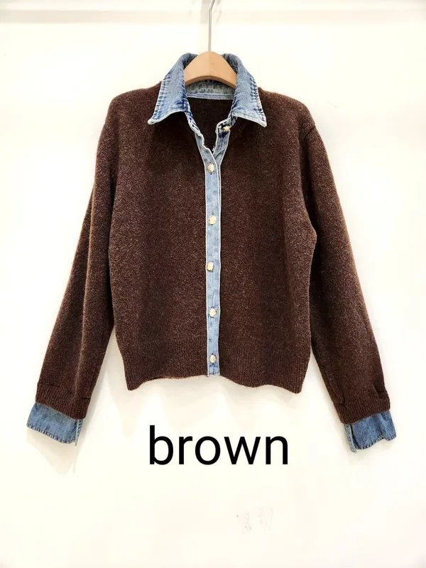 Stylish Brown Sweater with Denim Shirt Design