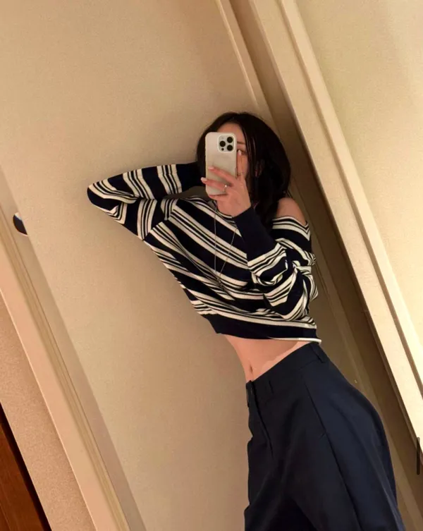 Striped Off-Shoulder Crop Top, Fashionable and Casual Style