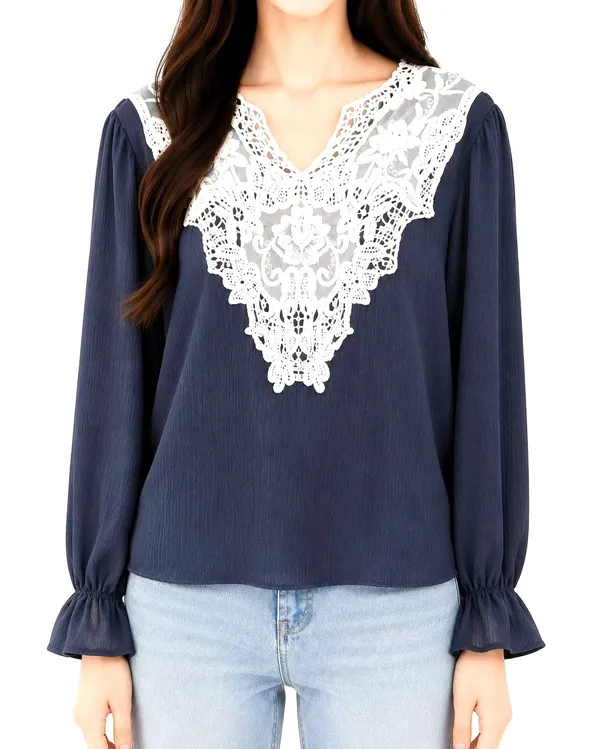 Elegant Lace Collar Women's Top, Fashionable Casual Style