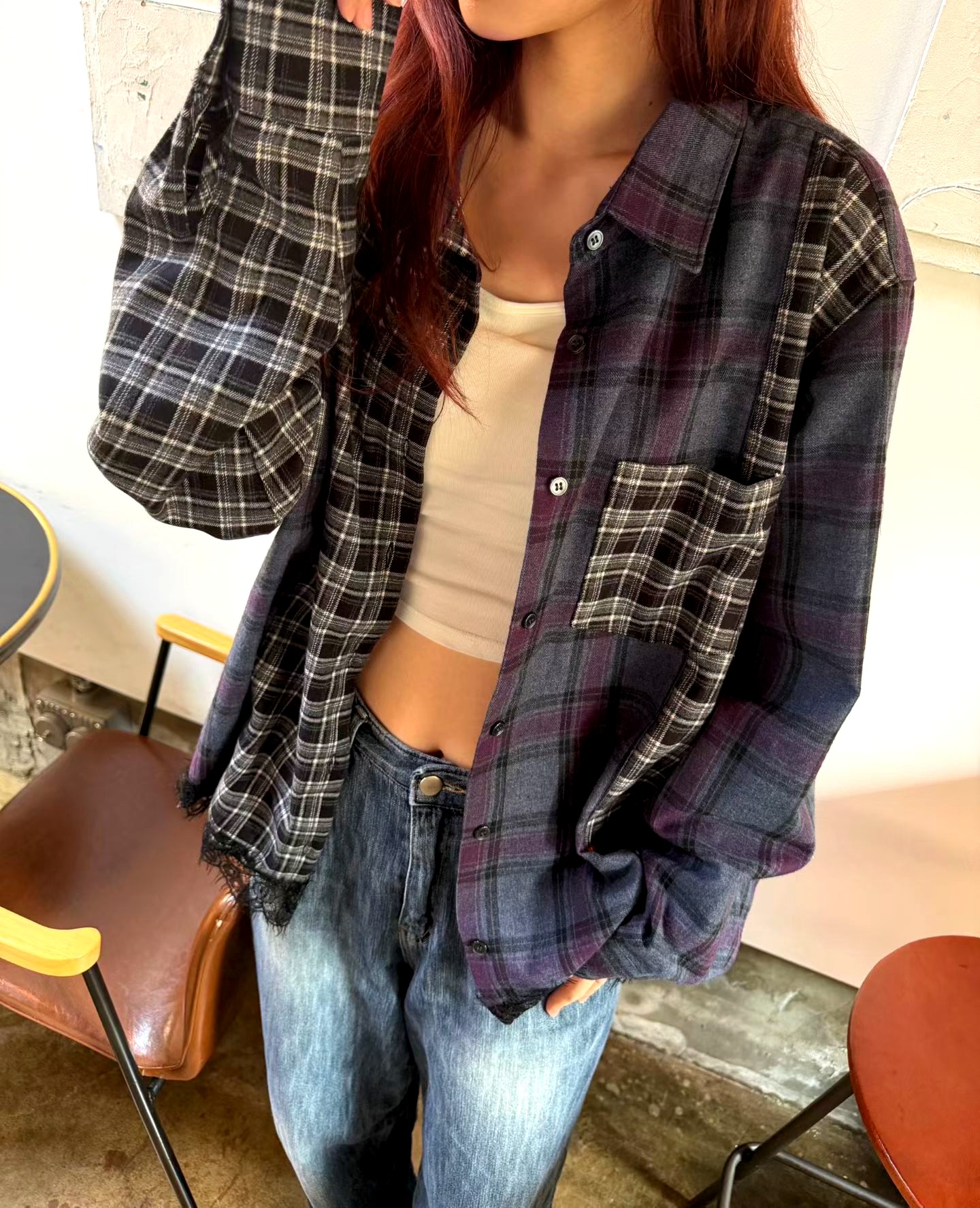 스타일리시한 체크 셔츠, 편안한 캐주얼 룩 완성