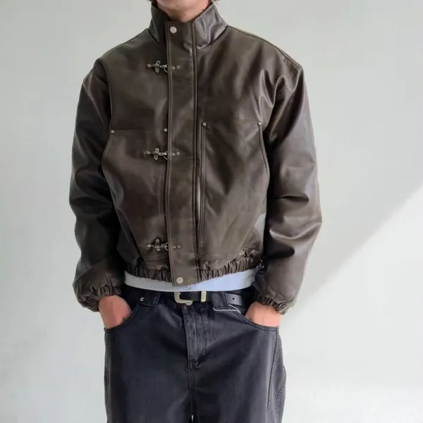 Stylish Men's Leather Jacket - Versatile and Minimalist