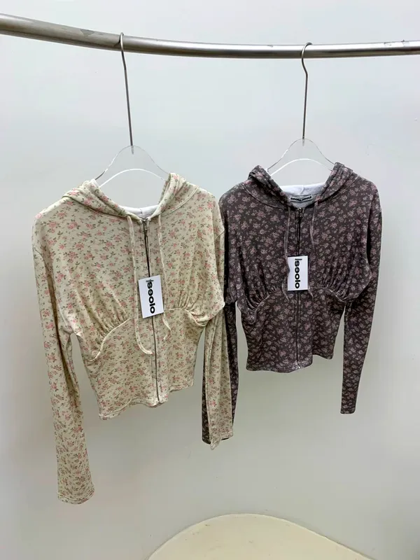 Floral Print Zip-Up Hoodie, Fashionable and Casual