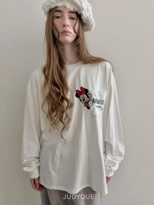 Cute Mickey Embroidered Long Sleeve T-Shirt, Comfortable and Versatile