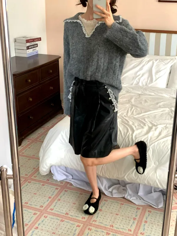Elegant Lace Trim Sweater, Warm and Comfortable Women's Top