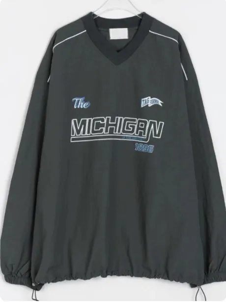 Vintage Style Michigan Letter Print Loose Sweatshirt