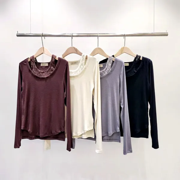 เสื้อยืดแขนยาวคอเลซที่สง่างาม - สบายและทันสมัย