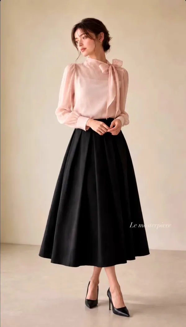 Elegant Silk Shirt with Perfect Skirt Pairing