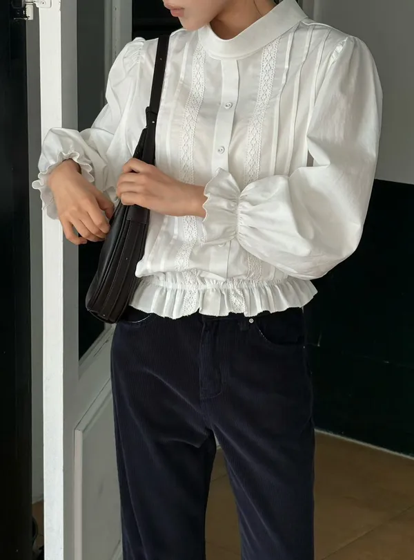 Elegant Lace-Trimmed White Shirt, Fashionably Versatile