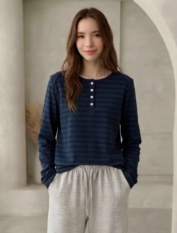 Striped Long Sleeve T-Shirt, Comfortable Casual Style