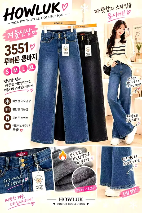 時尚高腰牛仔褲，舒適百搭，冬季必備 🍂冬季新款🍂 #3551 PRICE: 32000 S M L XL COLOR 藍 黑