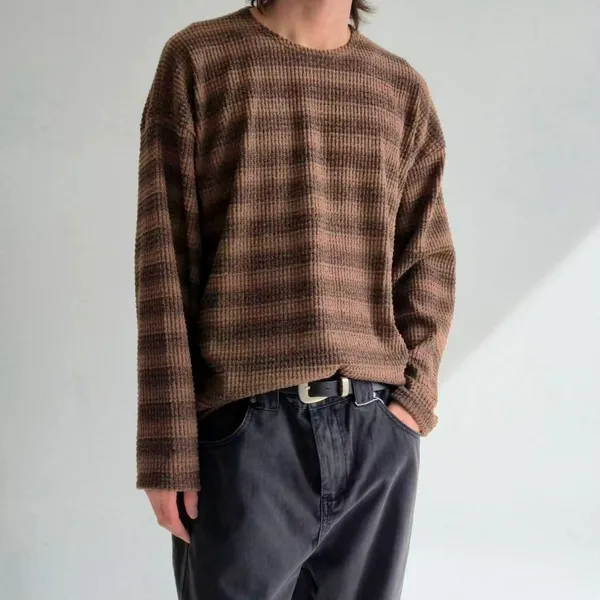 Retro Striped Men's Top, Comfortable Casual Style