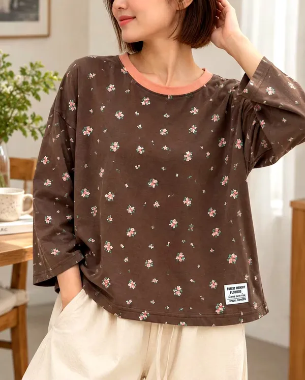 Fresh Floral Print Women's T-Shirt, Comfortable Casual Style