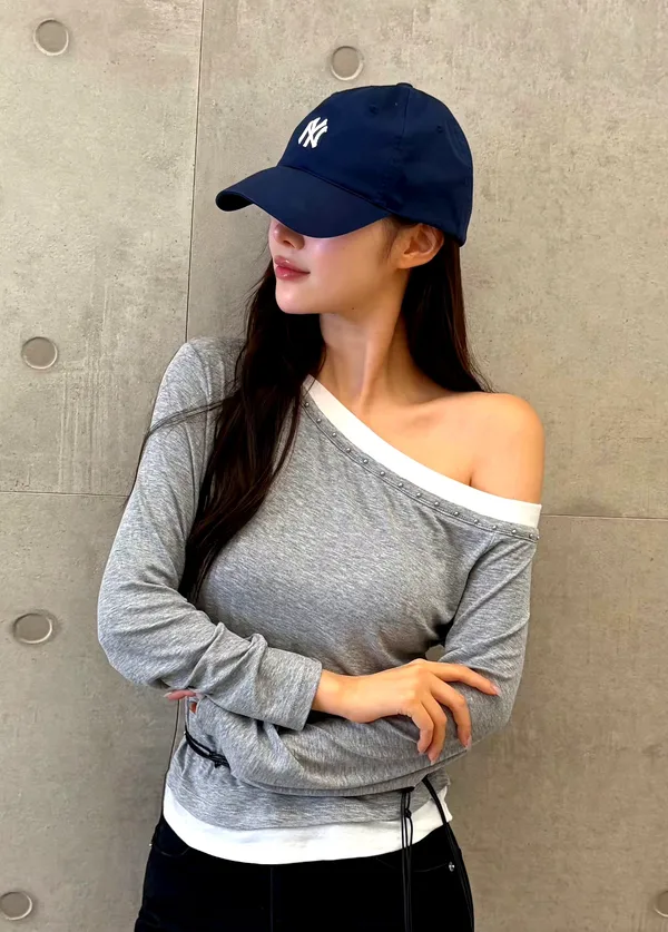 Stylish Off-Shoulder Gray Top, Showcasing Elegance