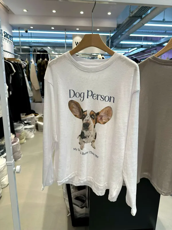 Cute Dog Pattern Long Sleeve T-Shirt, Comfortable Casual Style