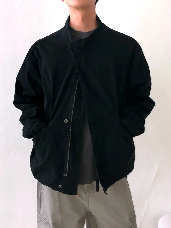 Stylish Casual Men's Top, Minimalist Black Jacket