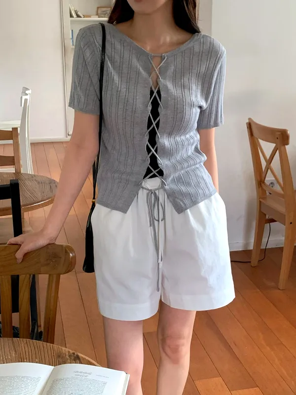 Stylish Striped Tie-Up Short Sleeve Top
