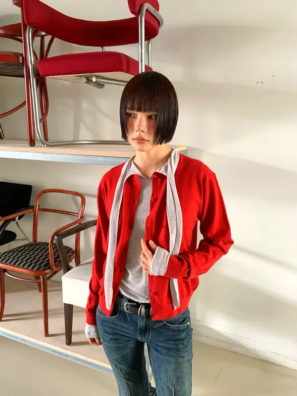 Fashionable Red Cardigan for Women, Comfortable and Versatile