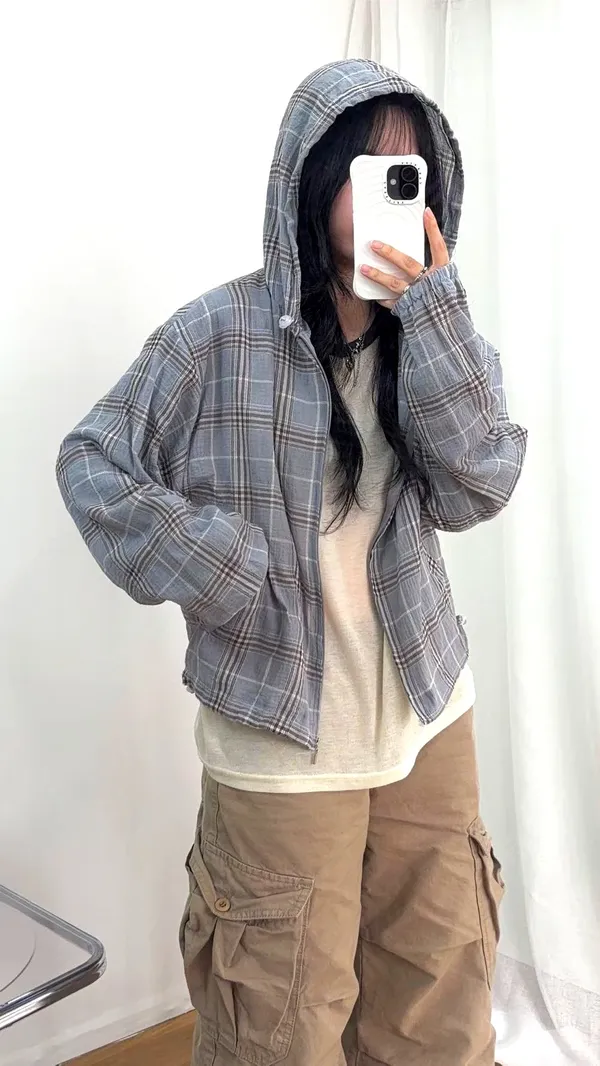 Stylish Plaid Women's Jacket, Comfortable Casual Look