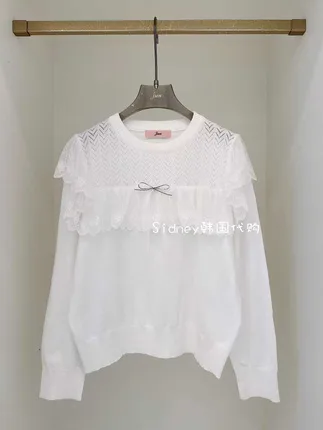 Lace-Panel White Sweatshirt, Elegant and Stylish