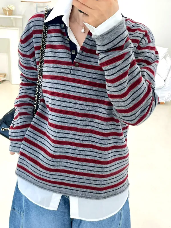 Striped Patchwork Women's Top, Comfortable Casual Style