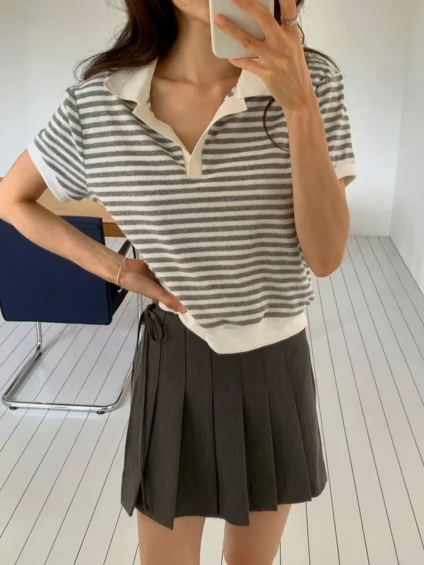 Striped Short Sleeve Sweatshirt, Comfortable Casual Style