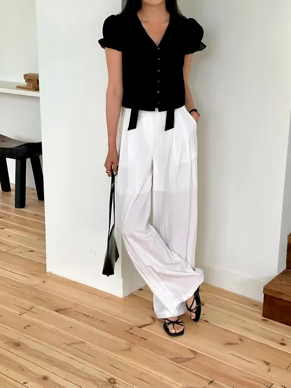 Stylish Black Short-Sleeve Top, Elegant Charm