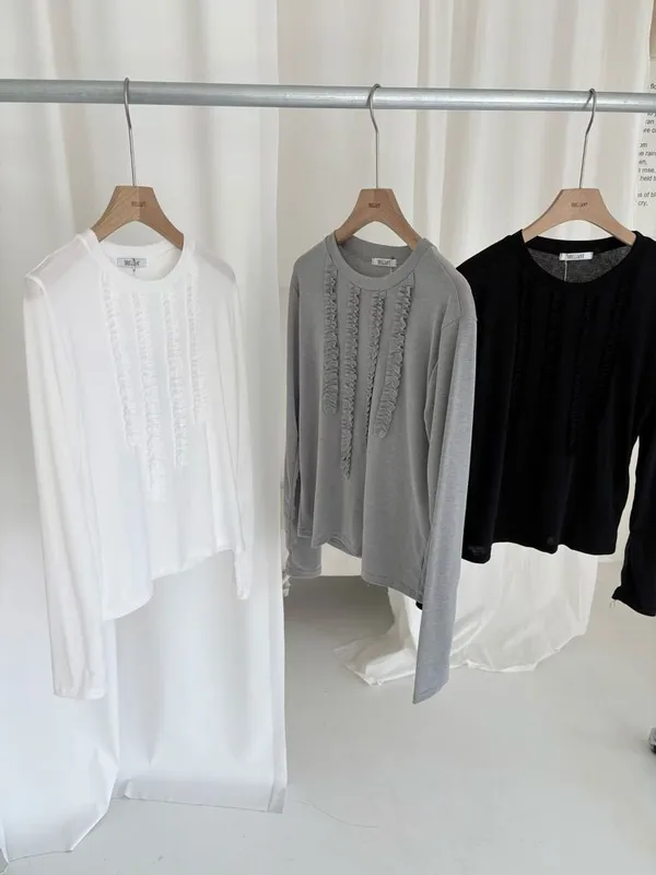 Fashionable Lace-Trimmed Long Sleeve T-Shirt