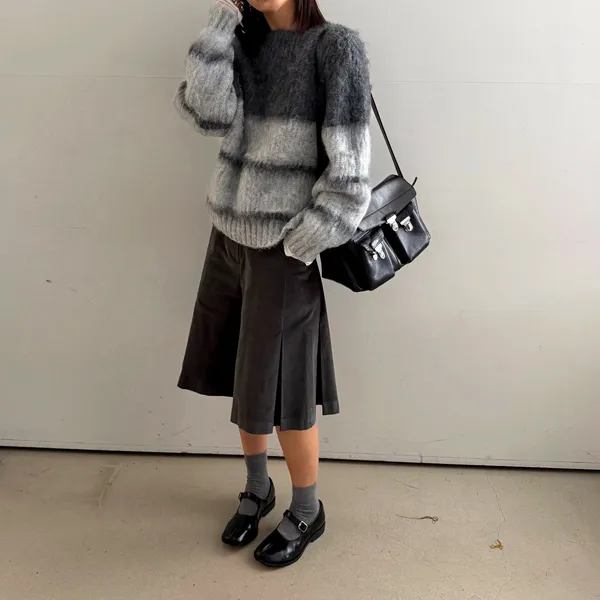 Stylish Gray Striped Sweater - Soft and Comfortable, Perfect Match