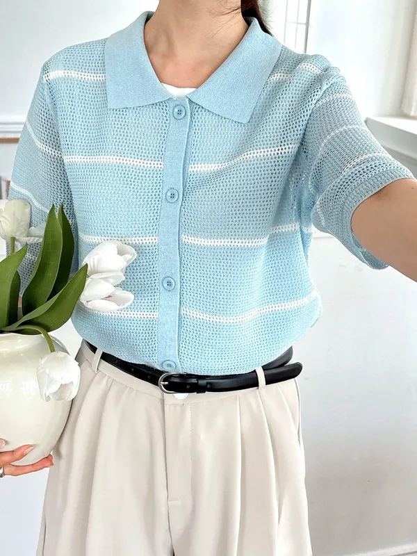Fresh Striped Cardigan - Comfortable and Breathable for Perfect Pairing
