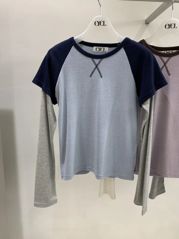 Fashionable Color-Block Long Sleeve T-Shirt, Comfortable Casual Style