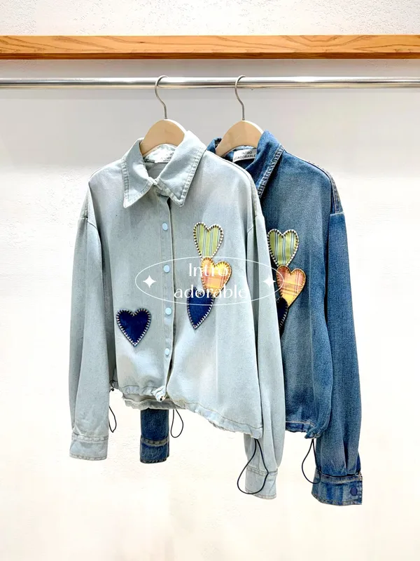 Stylish Heart-Shaped Embroidered Denim Top