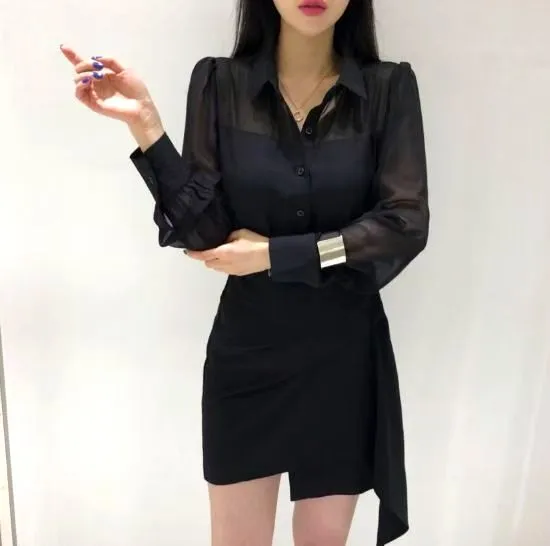 패셔너블 시스루 블라우스 여성용 - 우아하고 세련된 스타일